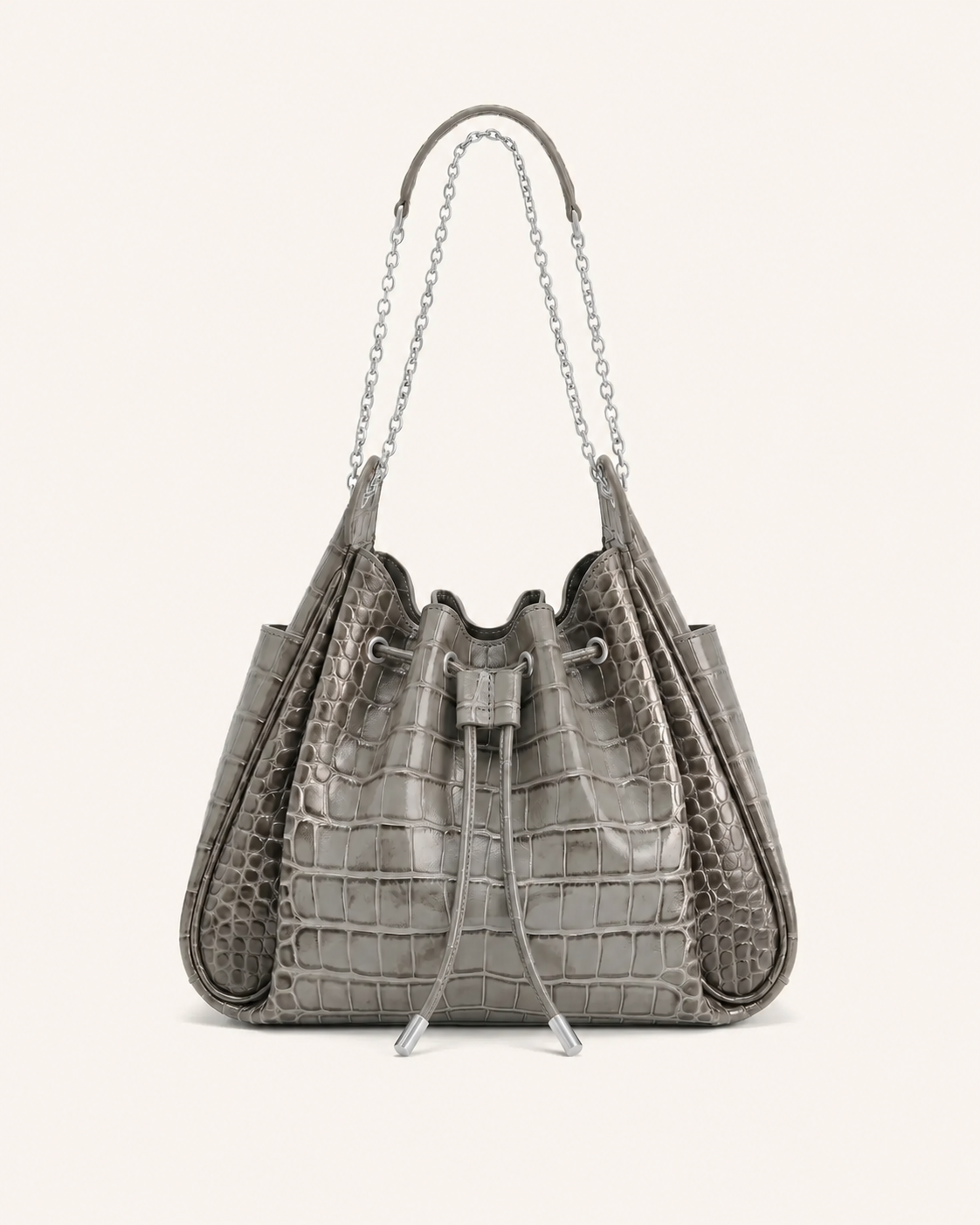Rowan Ruched Drawstring Chain Bucket Bag
