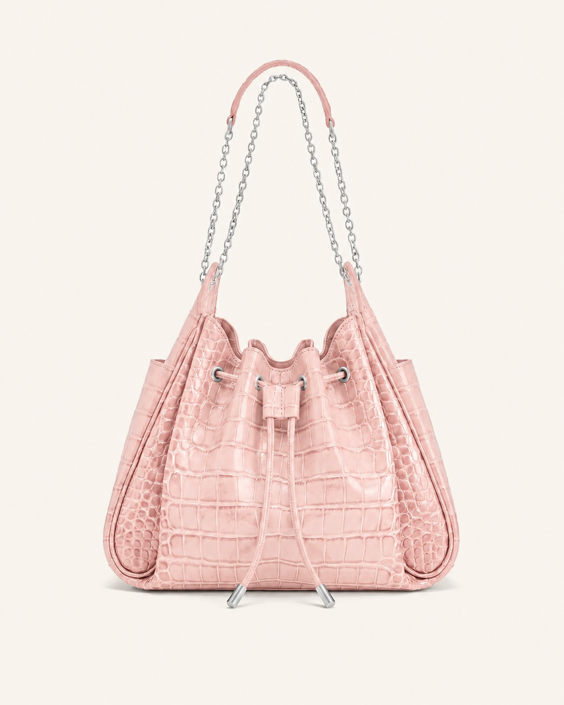 Rowan Ruched Drawstring Chain Bucket Bag