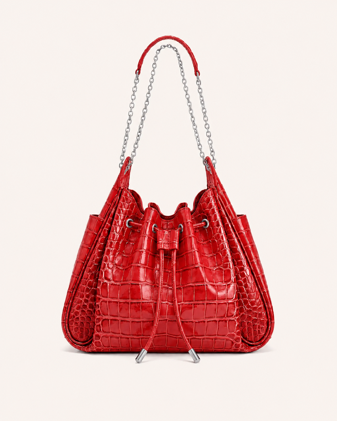 Rowan Ruched Drawstring Chain Bucket Bag