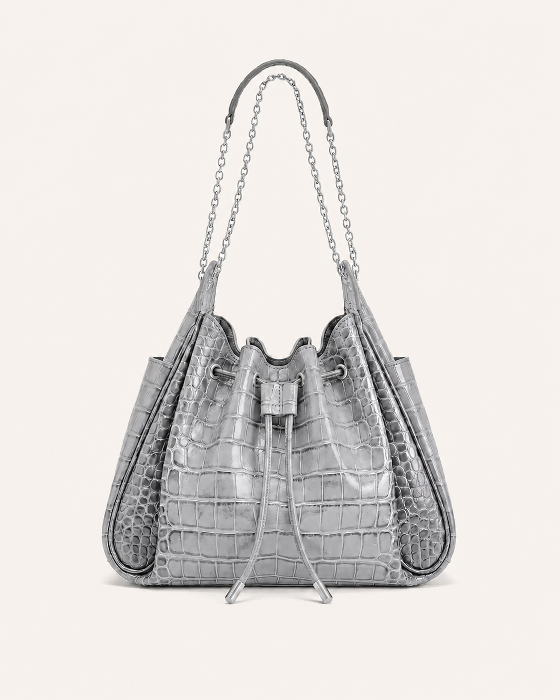 Rowan Ruched Drawstring Chain Bucket Bag