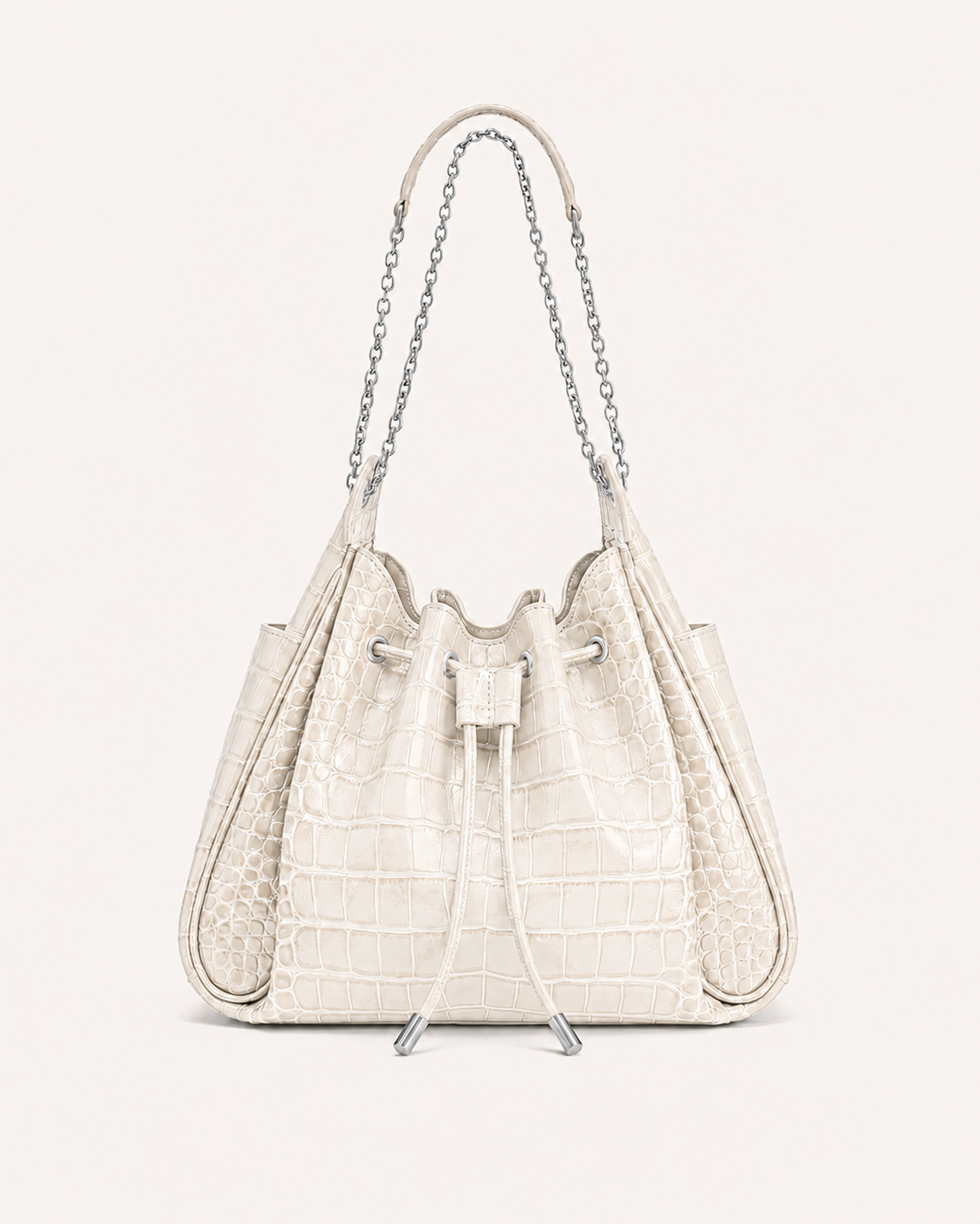 Rowan Ruched Drawstring Chain Bucket Bag