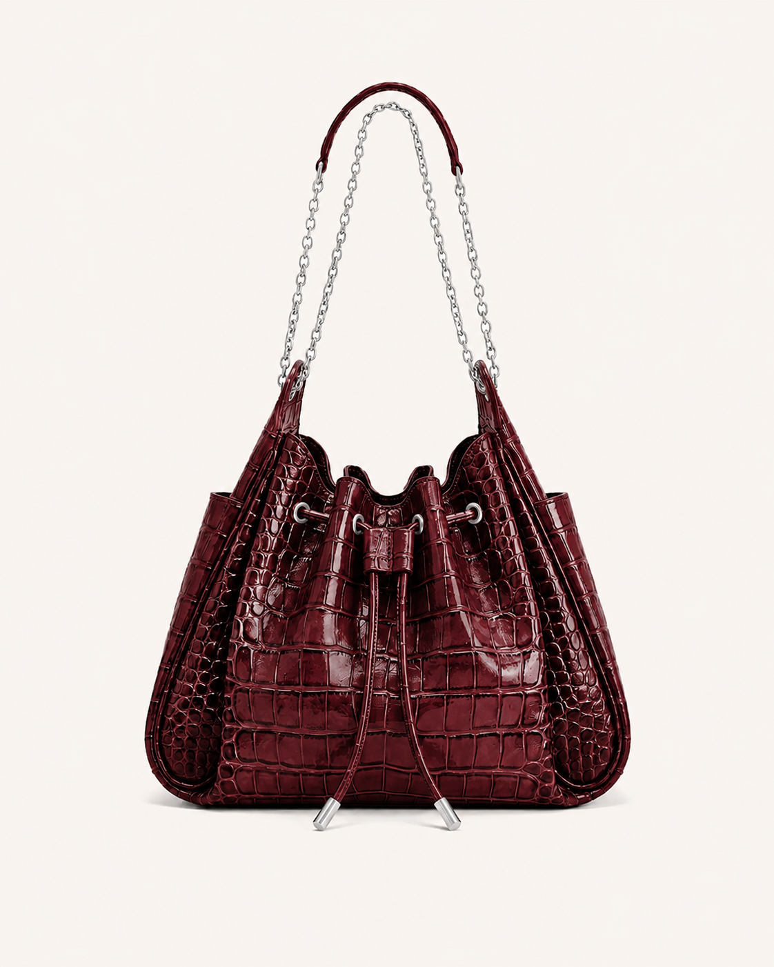 Rowan Ruched Drawstring Chain Bucket Bag