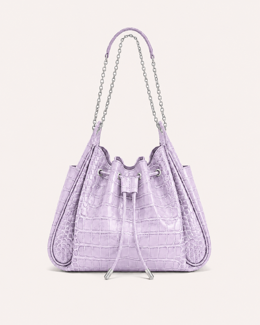 Rowan Ruched Drawstring Chain Bucket Bag