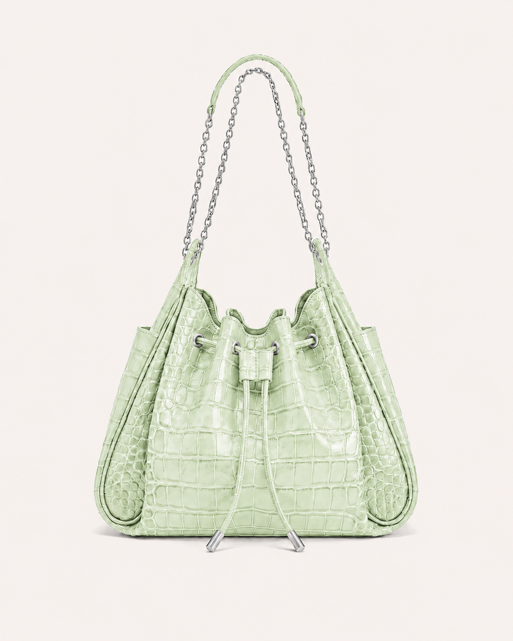 Rowan Ruched Drawstring Chain Bucket Bag