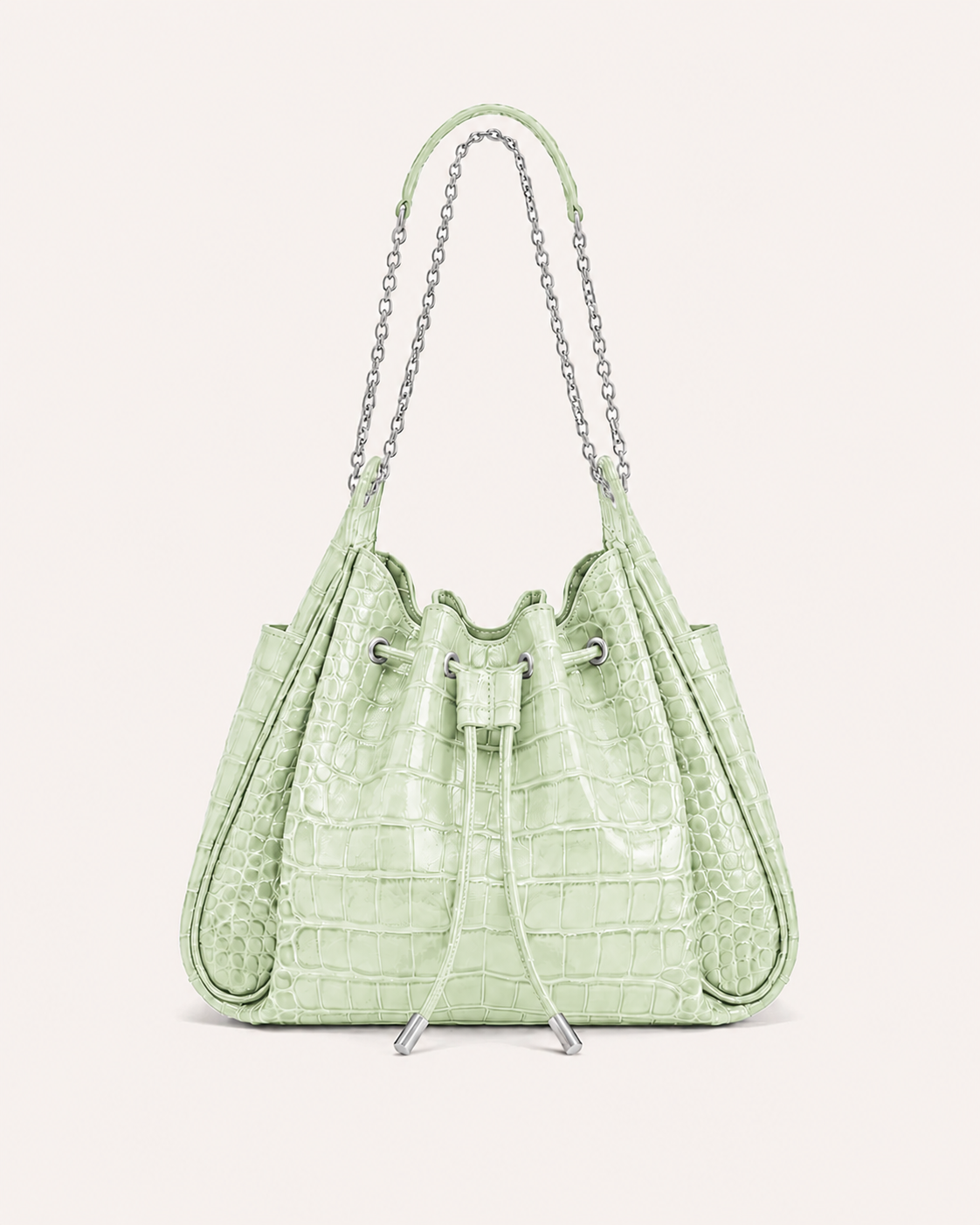 Rowan Ruched Drawstring Chain Bucket Bag