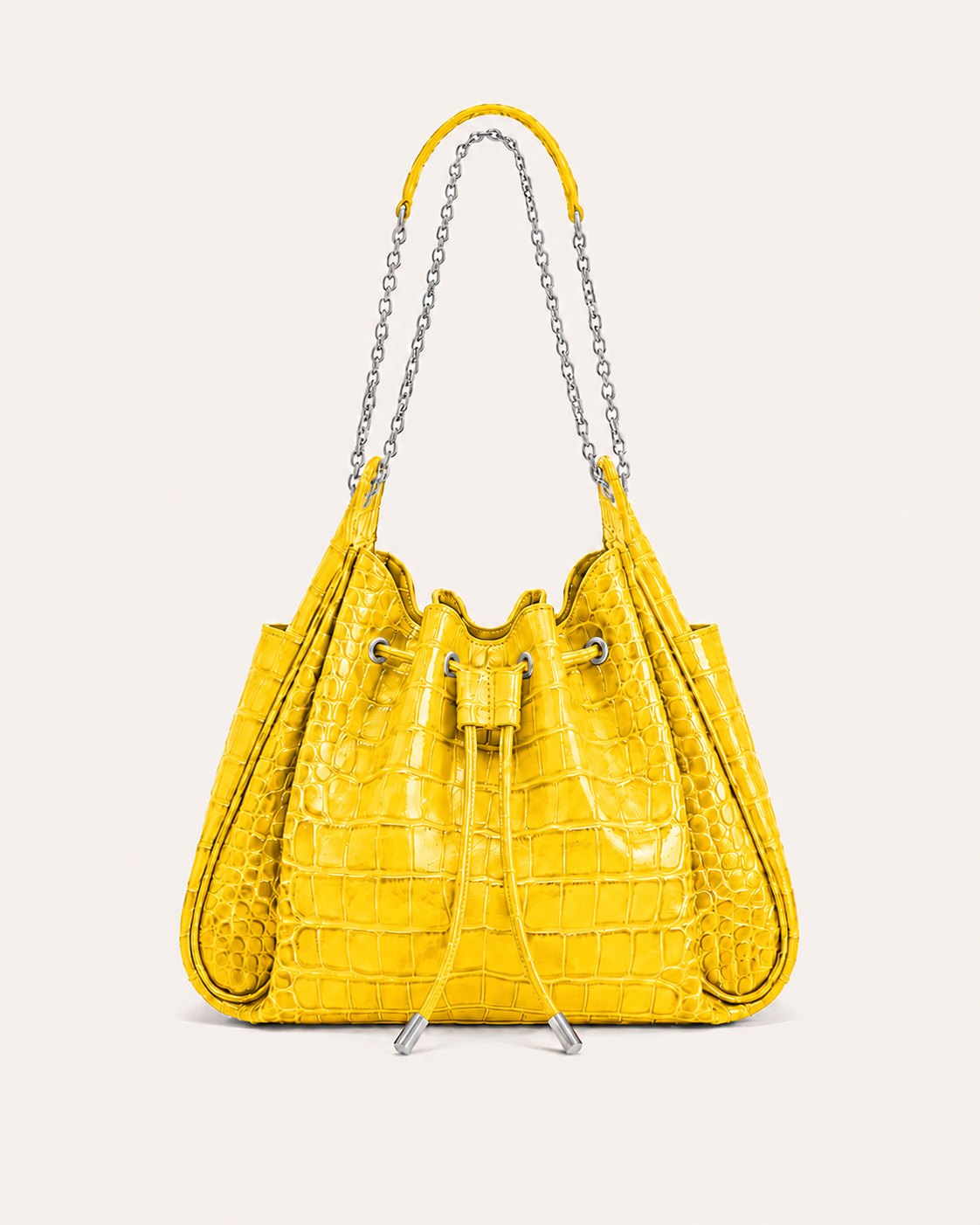Rowan Ruched Drawstring Chain Bucket Bag